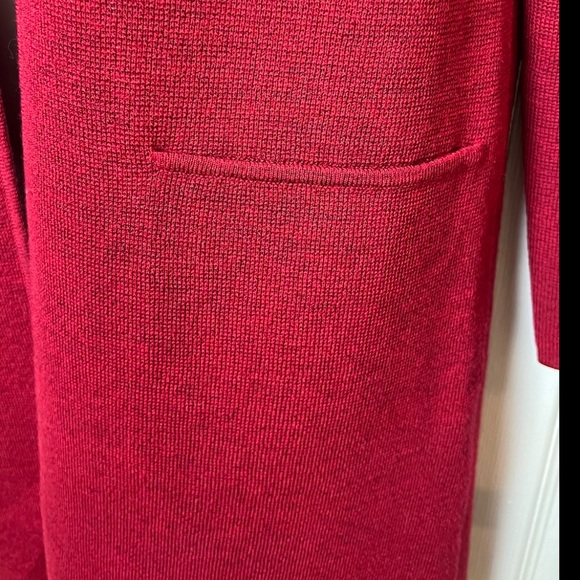 EILEEN FISHER Cardigan Sweater Coat Open Red 100% Wool Tunic Tight Knit XS - Picture 4 of 7